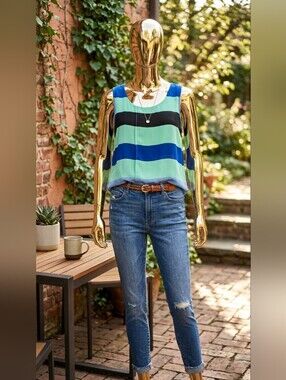 Striped Sleeveless Tank Top in Aqua & Blue 💙